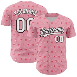 Maglia da baseball autentica rosa, bianca e nera, con cuore 3D, luce e amore, personalizzata per San Valentino