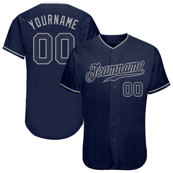 Maillot de baseball personnalisé authentique bleu marine bleu marine-gris Maillot de baseball personnalisé authentique bleu marine bleu marine-gris
