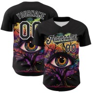 Maglia con motivo a maglia nera autentica personalizzata 3D bianca con albero rave baseball eye