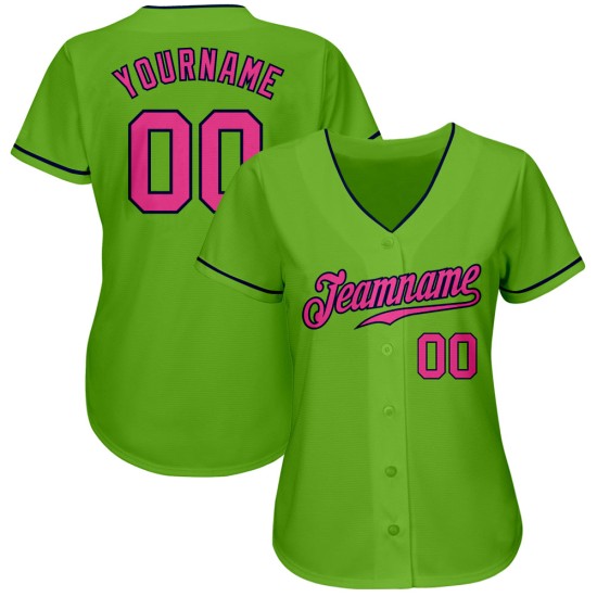 Maillot de baseball authentique rose-vert marine fluo personnalisé