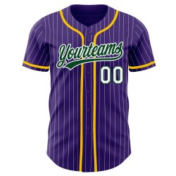 Maillot de baseball authentique à rayures fines, blanc, violet, vert, personnalisé Maillot de baseball authentique à rayures fines, blanc, violet, vert, personnalisé