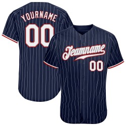 Maillot de baseball personnalisé à rayures fines, authentique, blanc-rouge, blanc, bleu marine