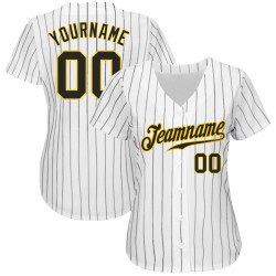 Maillot de baseball authentique personnalisé à rayures blanches, noir et or