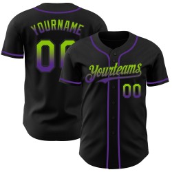 Maglia da baseball personalizzata, autentica, in tinta unita verde-viola sfumata nera, stile neon