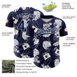 Maglia da baseball tropicale e hawaiana blu navy autentica bianca personalizzata con fiori e foglie 3D
