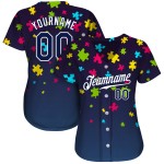 Maillot de baseball personnalisé avec puzzle autisme, pièces bleu marine et blanches 3D, authentique, sensibilisation
