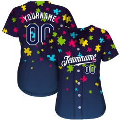 Maillot de baseball personnalisé avec puzzle autisme, pièces bleu marine et blanches 3D, authentique, sensibilisation