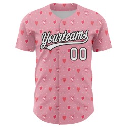 Maglia da baseball autentica rosa, bianca e nera, con cuore 3D, luce e amore, personalizzata per San Valentino