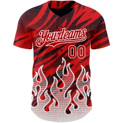 Maglia da baseball rosso fiamma nera e bianca, modello personalizzato, design 3D autentico