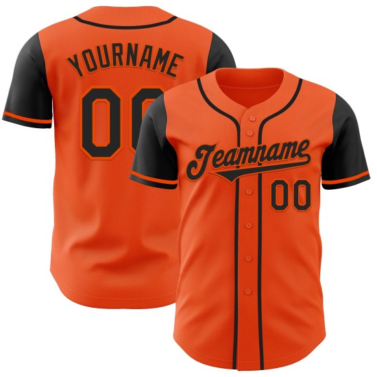 Maglia da baseball personalizzata autentica nera bicolore arancione