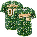 Maglia da baseball autentica 3D Green Shamrock St. Patrick's White-Bay personalizzata Orange Beer Maglia da baseball autentica 3D Green Shamrock St. Patrick's White-Bay personalizzata Orange Beer