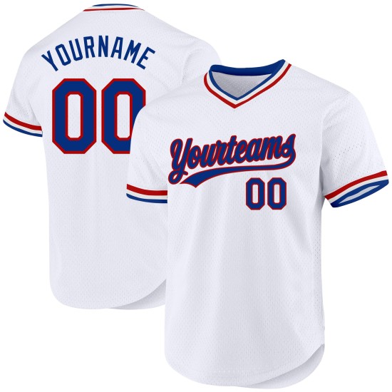 Maglia da baseball personalizzata autentica Royal-Red White Throwback
