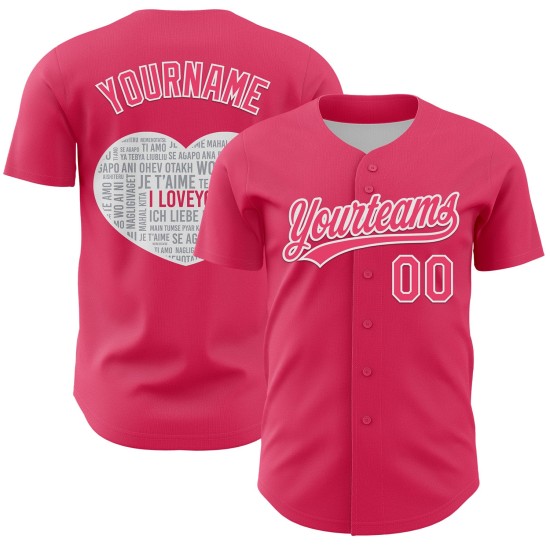 Maglia da baseball personalizzata per San Valentino, con cuore autentico rosa e bianco, 3D