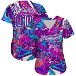 Maillot de baseball 3D personnalisé avec inscriptions blanches et violettes, motif graffiti authentique