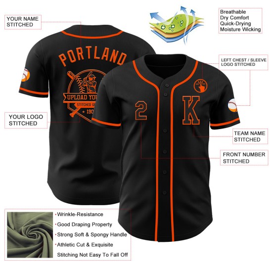 Maglia da baseball nera arancione personalizzata autentica