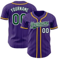 Maillot de baseball authentique à rayures fines, blanc, violet, vert, personnalisé