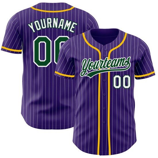 Maillot de baseball authentique à rayures fines, blanc, violet, vert, personnalisé