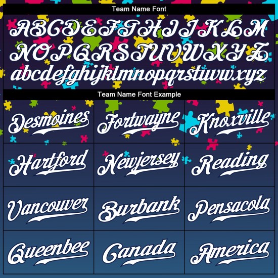 Maillot de baseball personnalisé avec puzzle autisme, pièces bleu marine et blanches 3D, authentique, sensibilisation