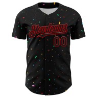 Maglia da baseball personalizzata con motivo a coriandoli 3D autentico rosso nero