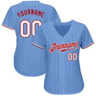 Maglia da baseball azzurra autentica personalizzata a righe bianche e rosse Maglia da baseball azzurra autentica personalizzata a righe bianche e rosse